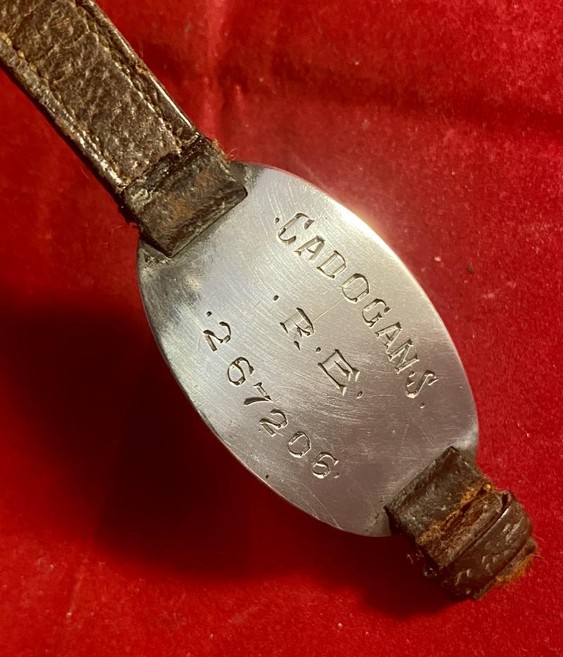 Damaged WW1 Leather and Silver ID Bracelet for Sidney Cadogan – Sapper with Royal Engineers - Service No. 267206