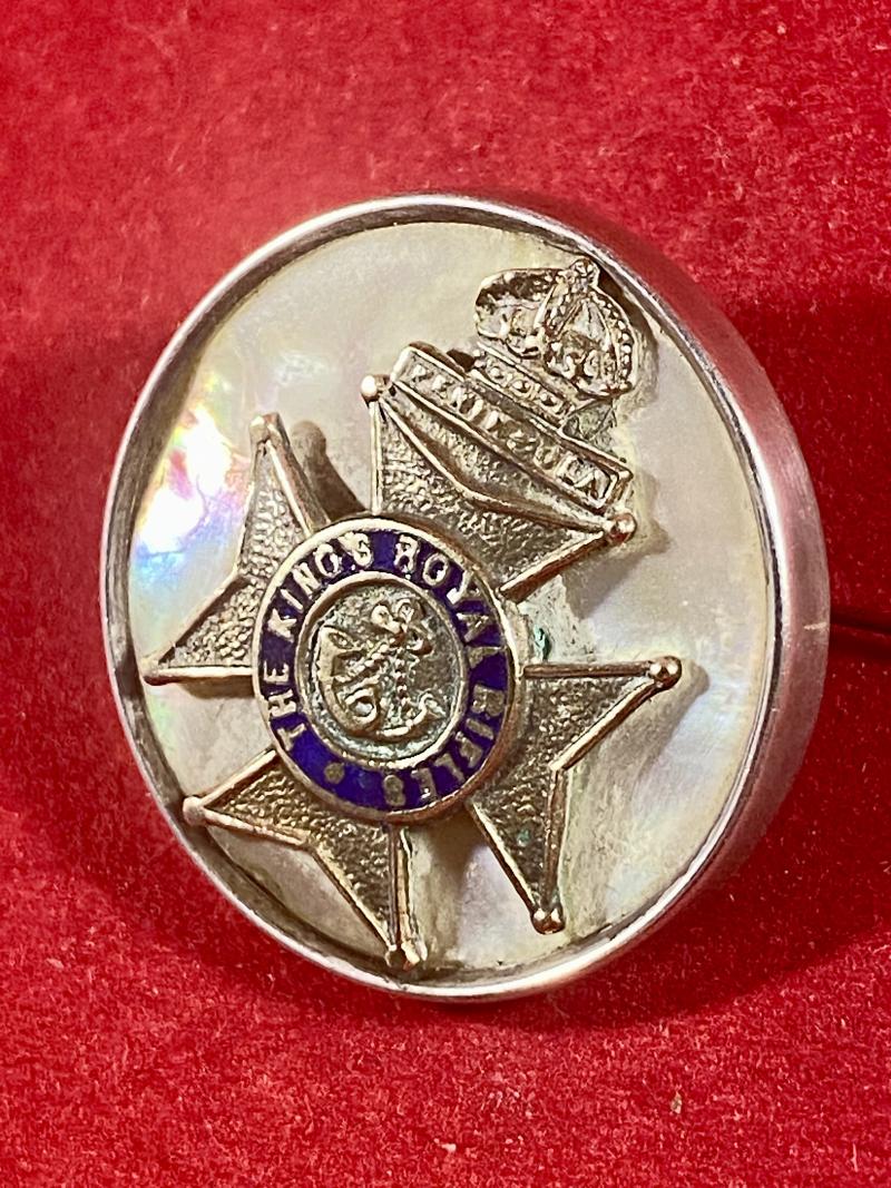 WW1 The Kings Royal Rifles Silver Rimmed, Gilt Brass, Enamel and Mother of Pearl Sweetheart Brooch