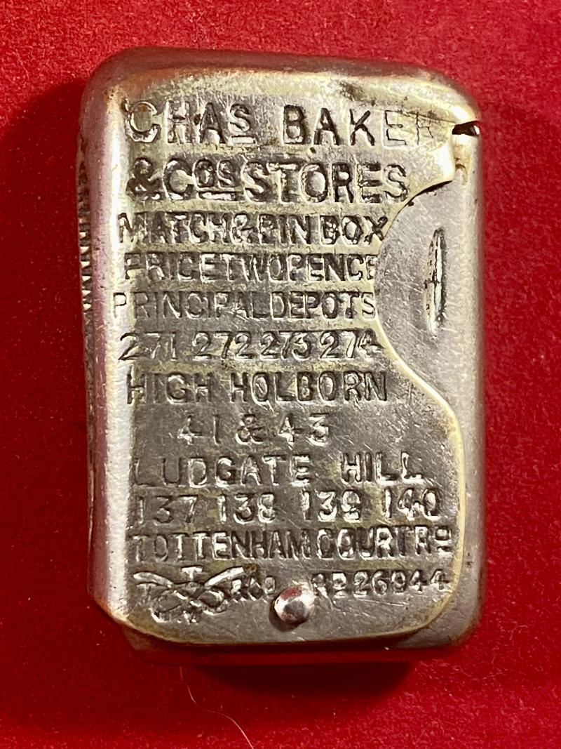 Rare Victorian Plated Brass Vesta Case made by Thomas Turner & Company for Charles Baker & Company's Stores c1885