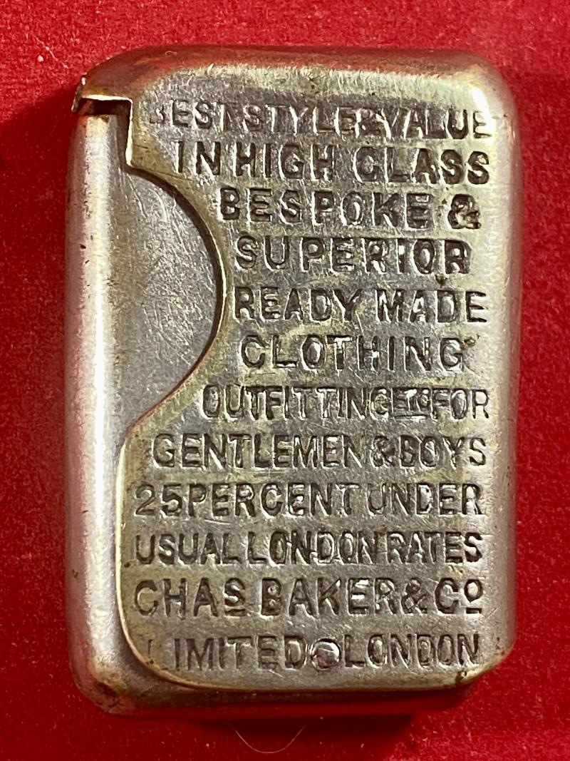 Rare Victorian Plated Brass Vesta Case made by Thomas Turner & Company for Charles Baker & Company's Stores c1885