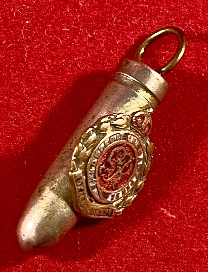 Unusual WW1 British .303 sweetheart “Bullet” Pendant fitted with Miniature Royal Engineers GvR Badge