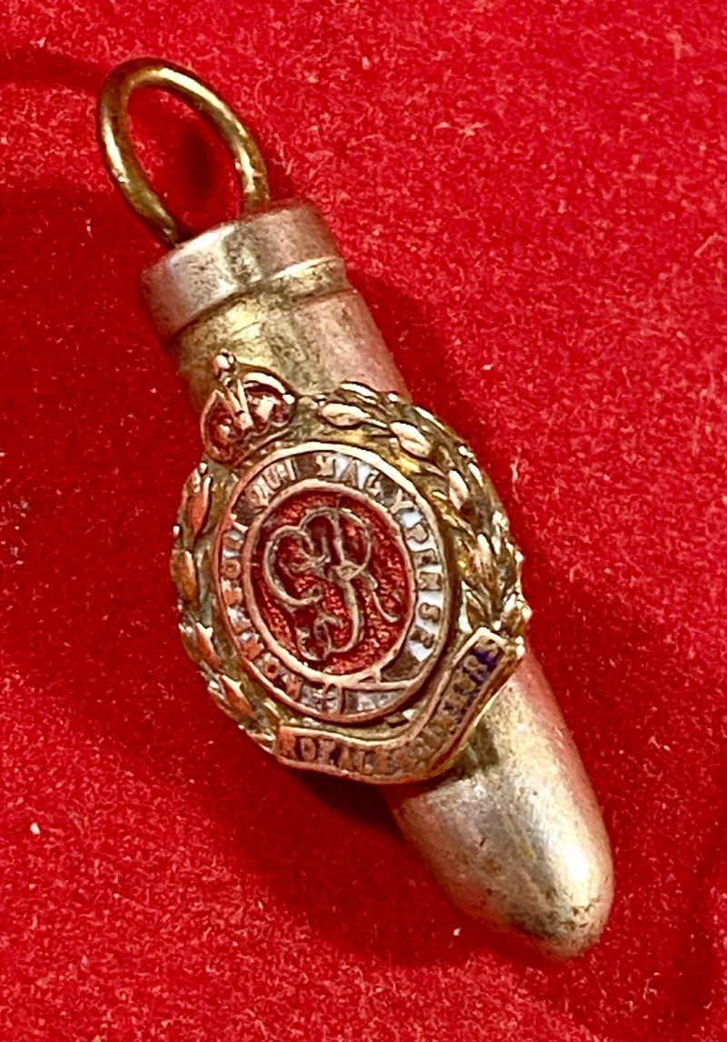 Unusual WW1 British .303 sweetheart “Bullet” Pendant fitted with Miniature Royal Engineers GvR Badge