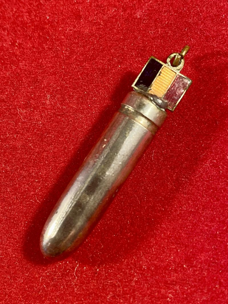 WW1 British .303 sweetheart “Bullet” Pendant fitted with a miniature enamel Belgium flag