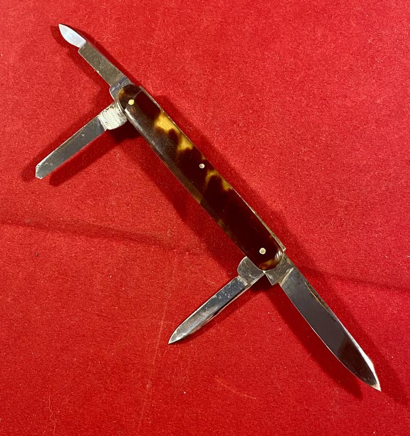 Rare Antique Three Bladed Folding Penknife with Manicure File and Tortoise Shell Grip Scales by Mappin & Webb of London c1880