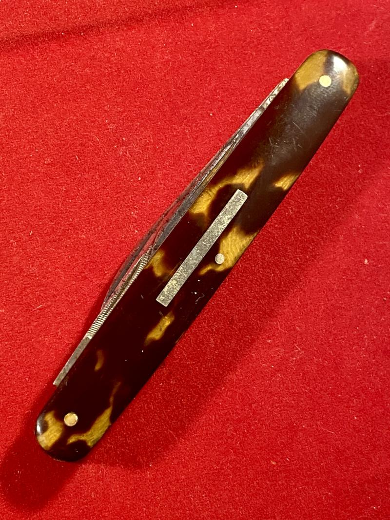 Rare Antique Three Bladed Folding Penknife with Manicure File and Tortoise Shell Grip Scales by Mappin & Webb of London c1880