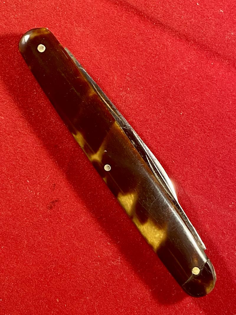 Rare Antique Three Bladed Folding Penknife with Manicure File and Tortoise Shell Grip Scales by Mappin & Webb of London c1880