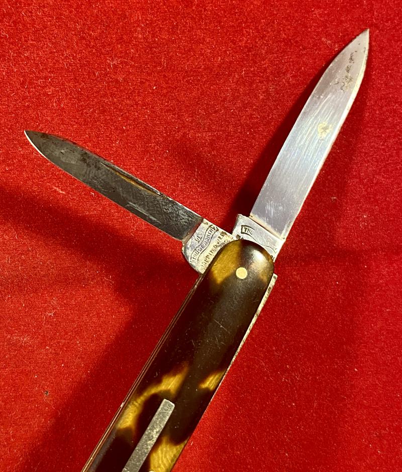 Rare Antique Three Bladed Folding Penknife with Manicure File and Tortoise Shell Grip Scales by Mappin & Webb of London c1880