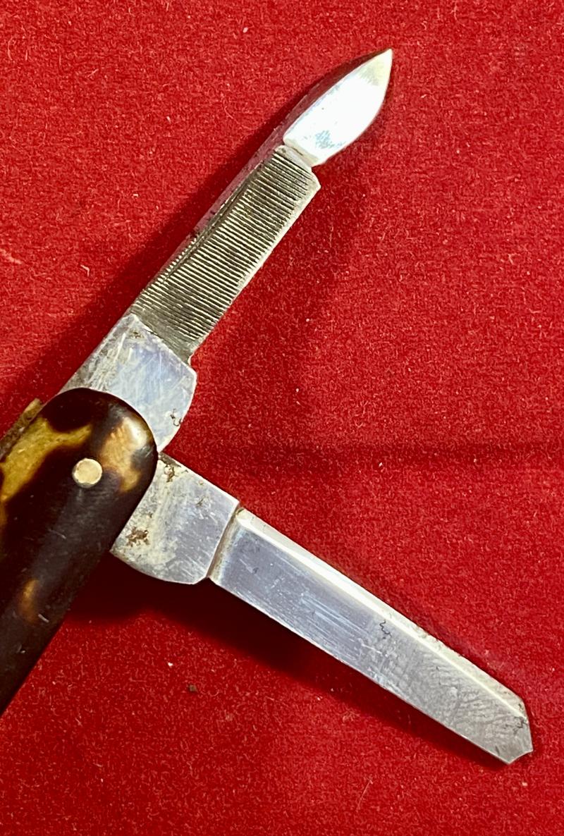 Rare Antique Three Bladed Folding Penknife with Manicure File and Tortoise Shell Grip Scales by Mappin & Webb of London c1880