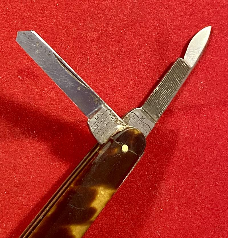 Rare Antique Three Bladed Folding Penknife with Manicure File and Tortoise Shell Grip Scales by Mappin & Webb of London c1880