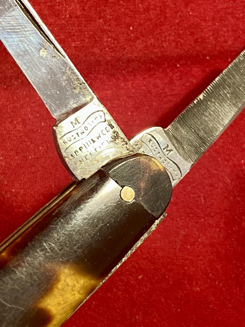 Rare Antique Three Bladed Folding Penknife with Manicure File and Tortoise Shell Grip Scales by Mappin & Webb of London c1880