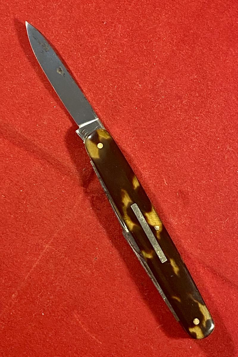 Rare Antique Three Bladed Folding Penknife with Manicure File and Tortoise Shell Grip Scales by Mappin & Webb of London c1880