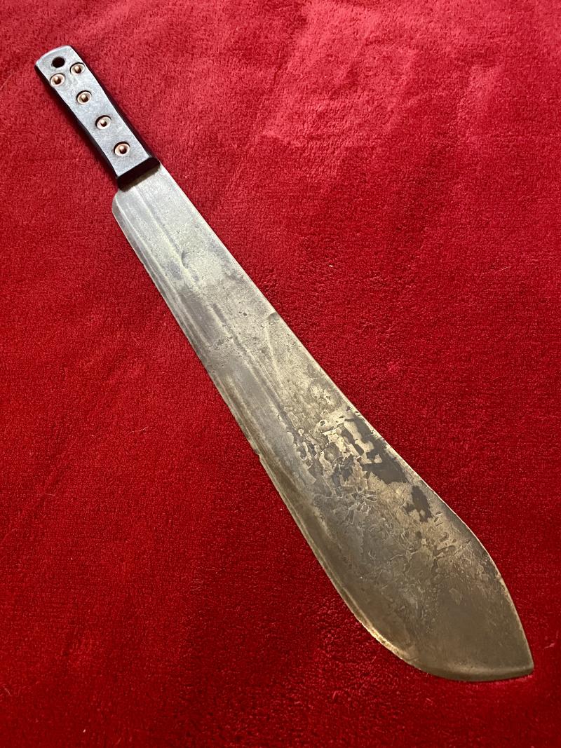 Fine WW2 British Military Machete by J.J.B. 1944 with Dark Brown Leather Scabbard Marker Marked P.I. 1942