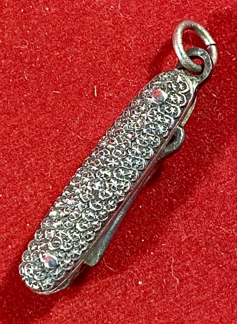 Antique Miniature Ladies Chatelaine Folding Glove Button Hook with Ornate Silver Handle Scales c1890