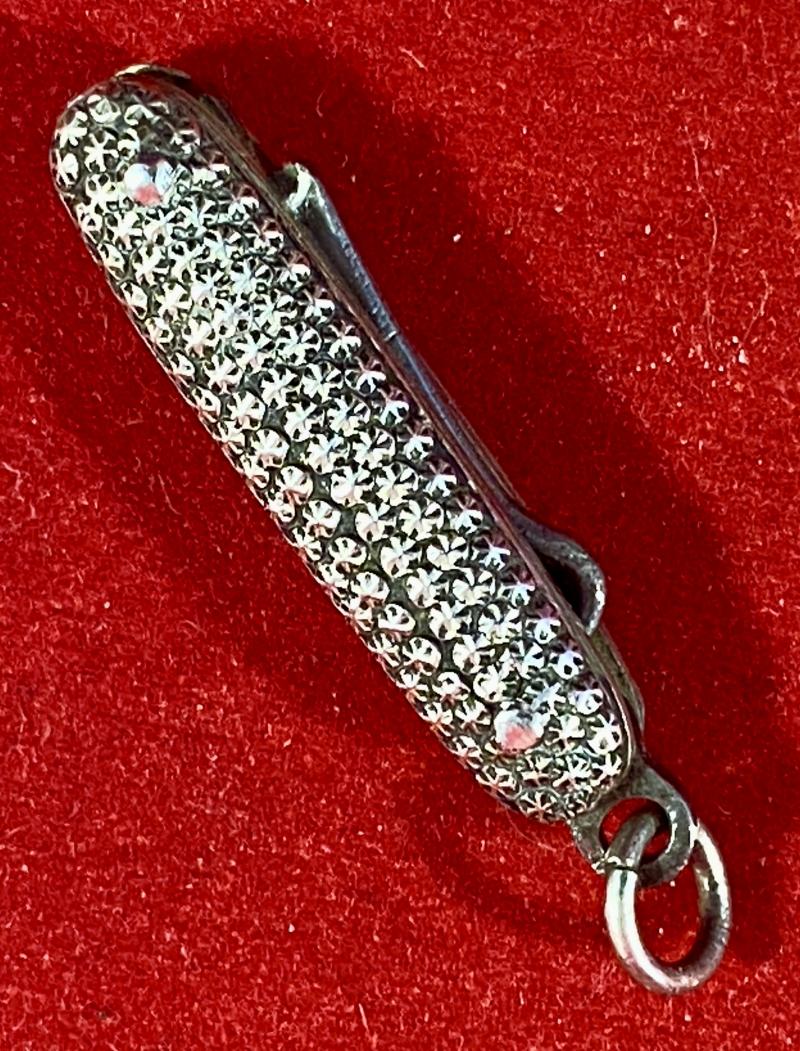 Antique Miniature Ladies Chatelaine Folding Glove Button Hook with Ornate Silver Handle Scales c1890