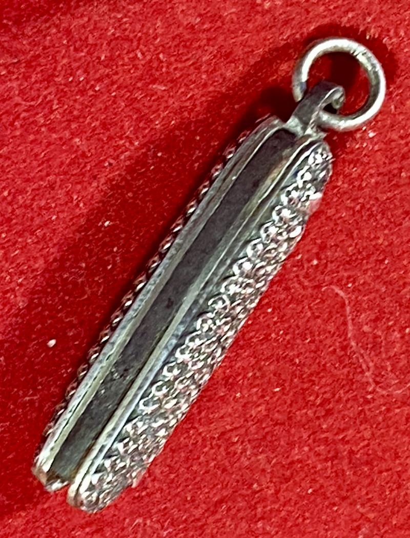 Antique Miniature Ladies Chatelaine Folding Glove Button Hook with Ornate Silver Handle Scales c1890