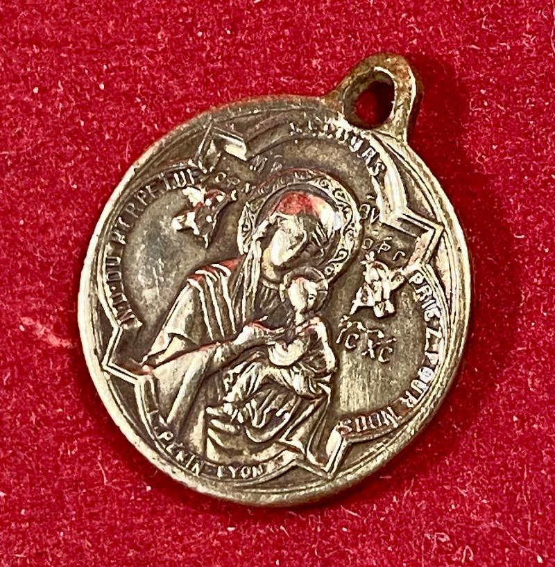 Rare Antique French Religious Brass Medal Charm - Saint Alphonse De Liguori our Lady Virgin Mary and Jesus