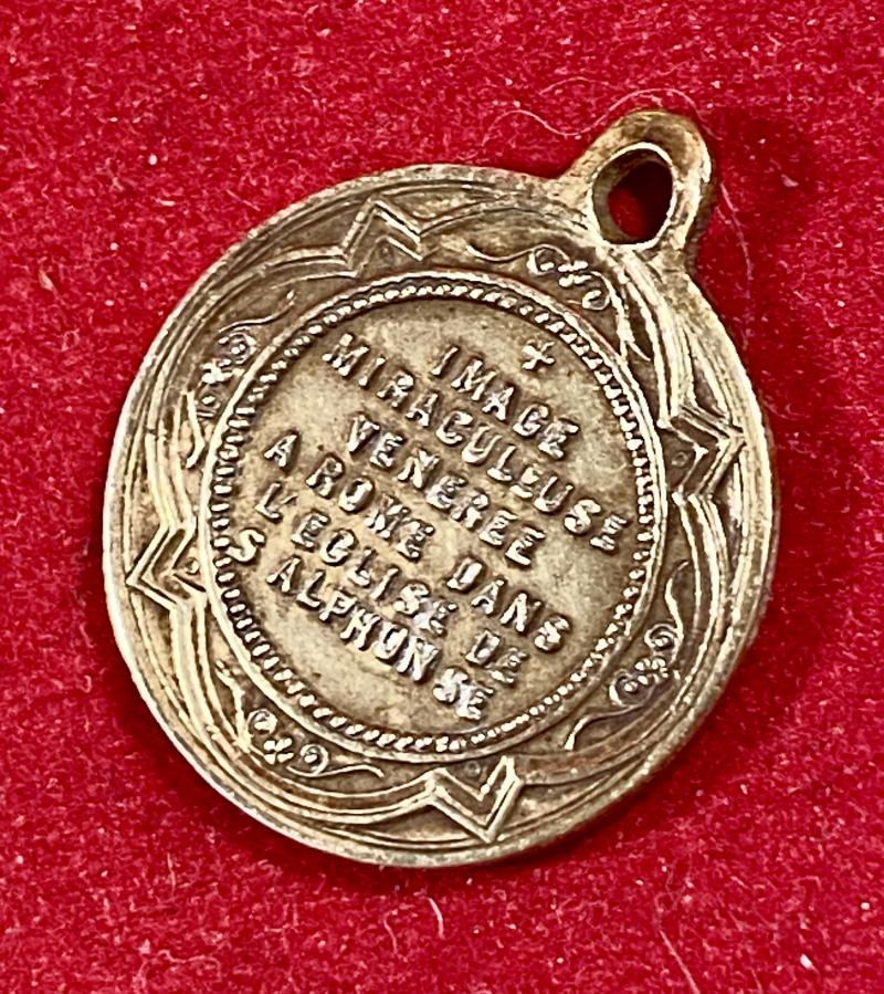 Rare Antique French Religious Brass Medal Charm - Saint Alphonse De Liguori our Lady Virgin Mary and Jesus