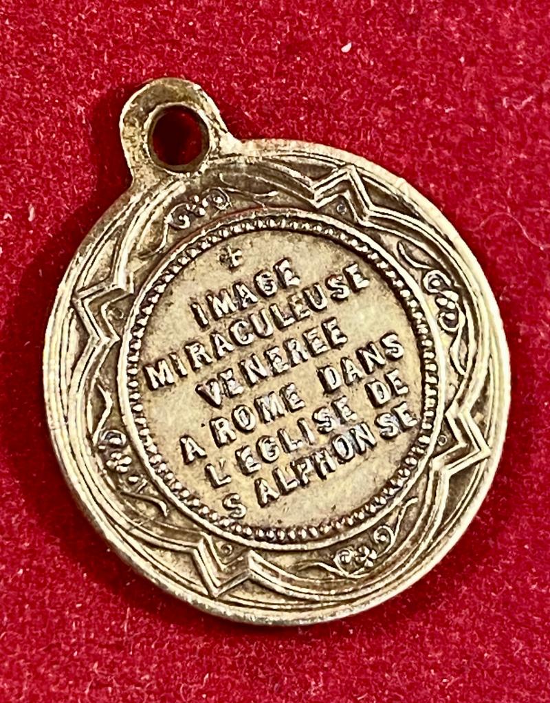 Rare Antique French Religious Brass Medal Charm - Saint Alphonse De Liguori our Lady Virgin Mary and Jesus