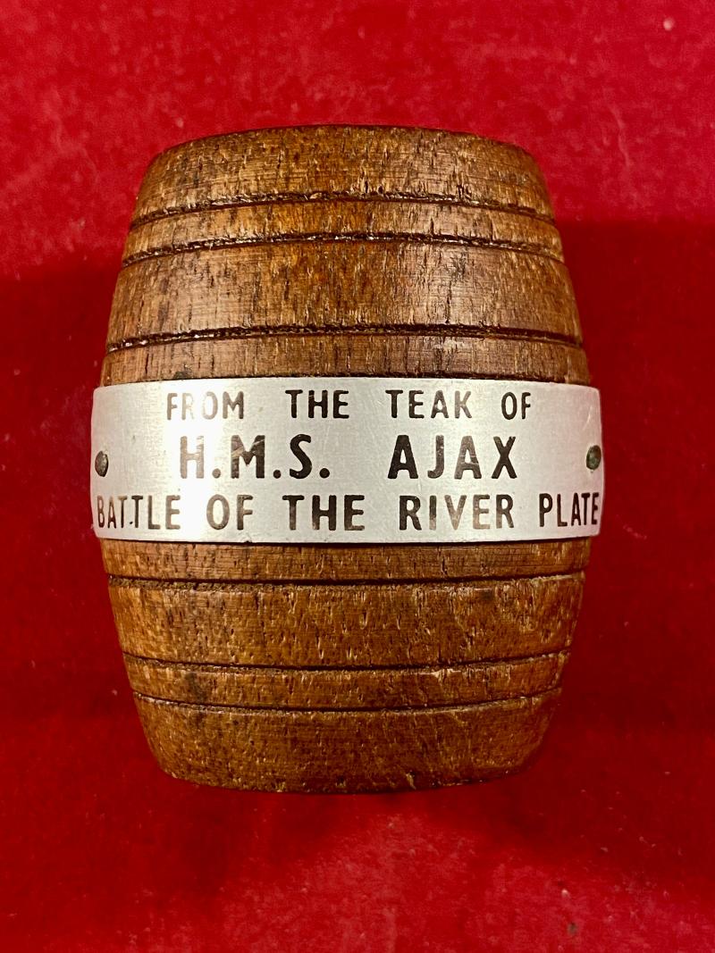 WW1 Teak Barrel Match Holder from H.M.S. AJAX – Battle of the River Plate