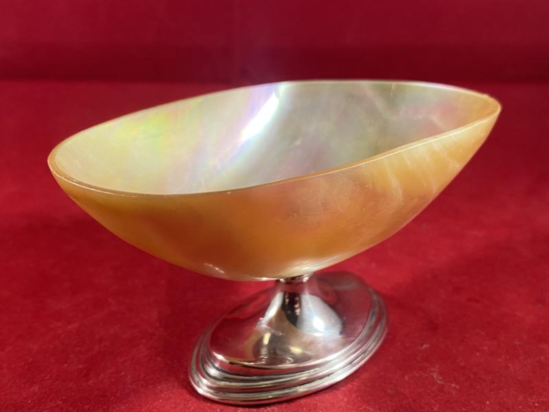 Stunning Antique Mother of Pearl and Hallmarked Silver Pedestal Caviar Dish by Mappin & Webb 1923