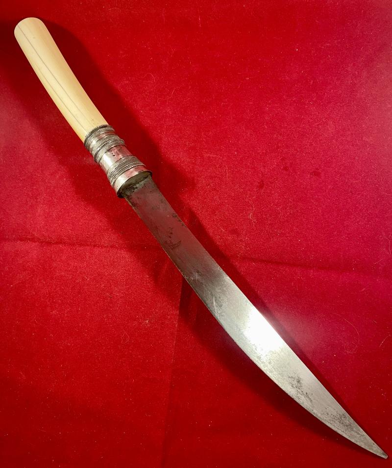 Fine 19th Century Burmese Dha Dagger Sword with Ornate Silver Covered Wooden Sheath