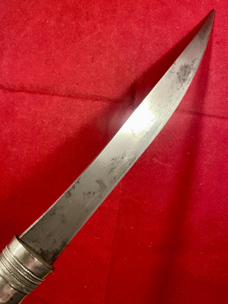 Fine 19th Century Burmese Dha Dagger Sword with Ornate Silver Covered Wooden Sheath