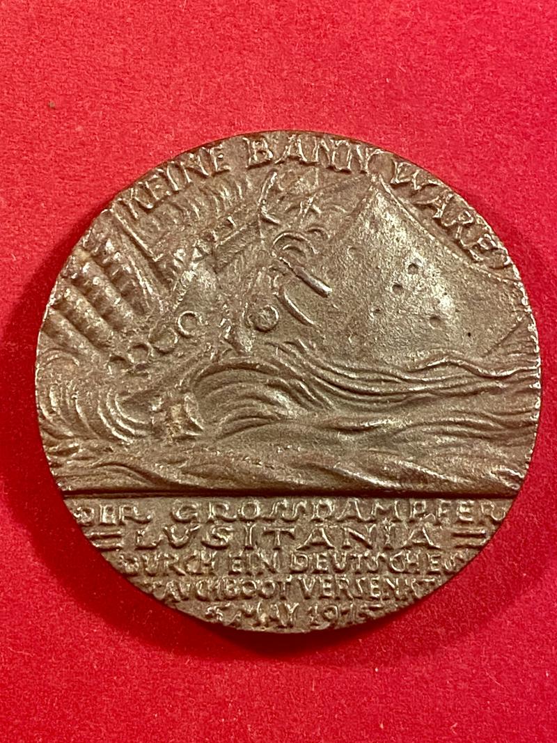 WW1 British Copy of the German Lusitania Propaganda Medal made to Commemorate the Sinking of the RMS Lusitania in 1915