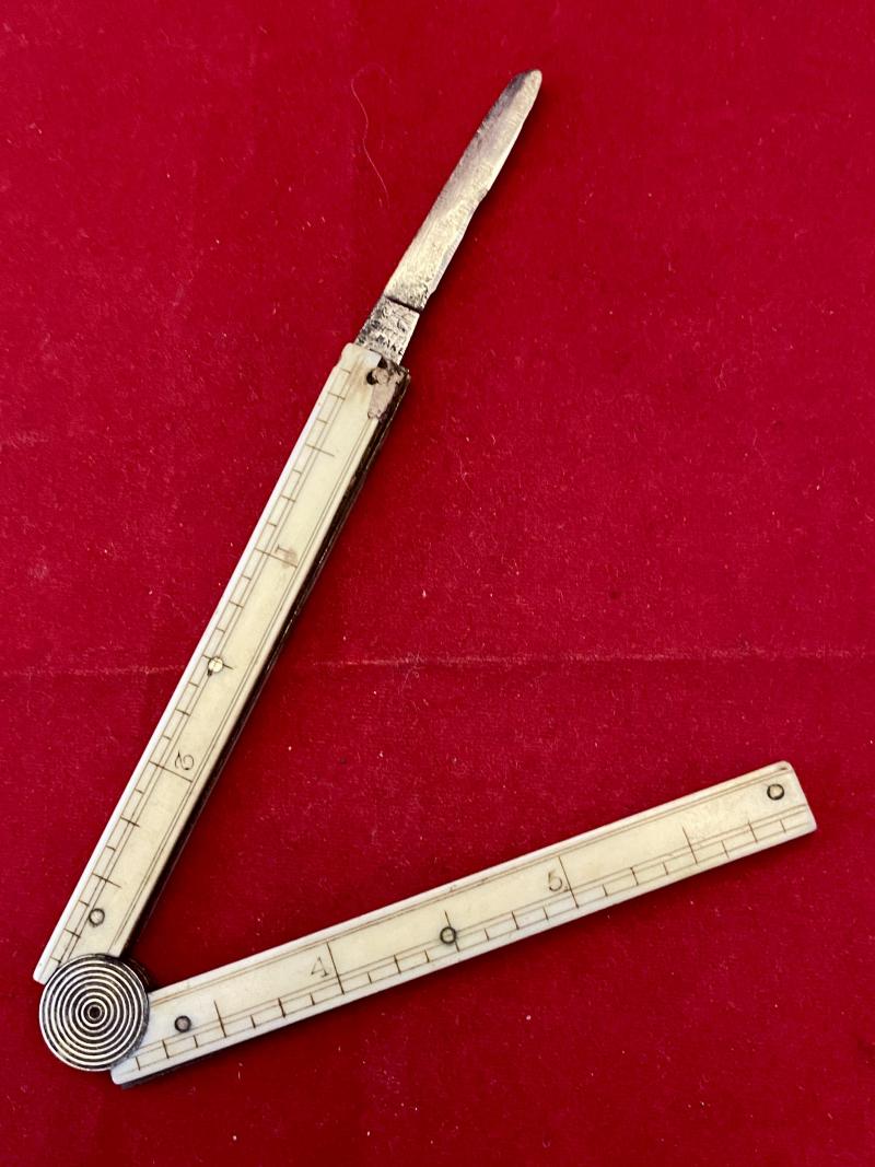 Rare Antique George Ibberson Quill Cutter & Folding 6” Ruler c1820