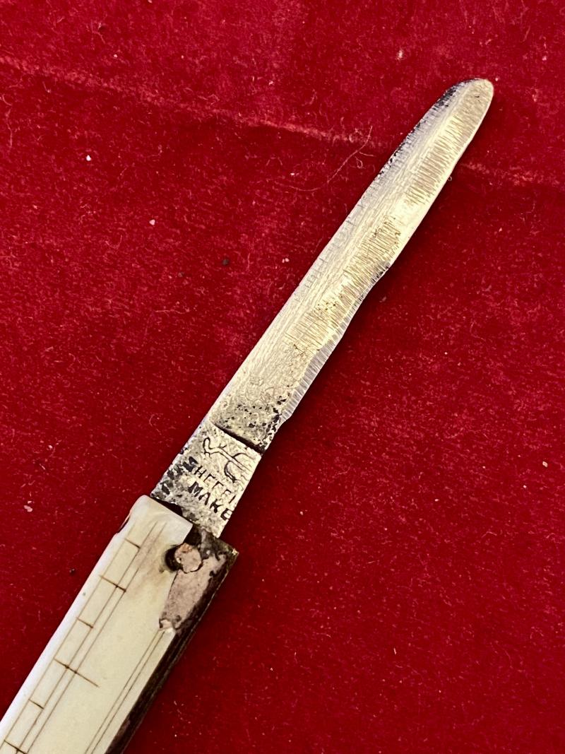 Rare Antique George Ibberson Quill Cutter & Folding 6” Ruler c1820