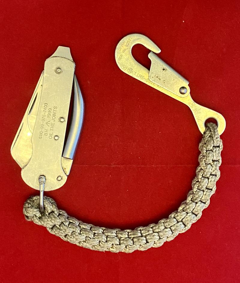 Vintage British Military Three-Piece Stainless Steel Clasp Knife by Brooks & Hardwidge dated 1999 with Braided Lanyard and Snap Hook