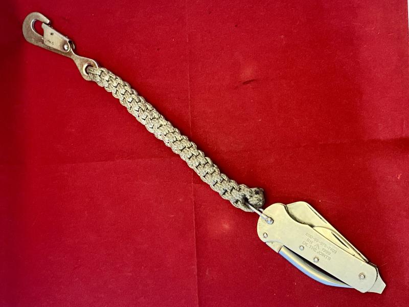 Vintage British Military Three-Piece Stainless Steel Clasp Knife by Brooks & Hardwidge dated 1999 with Braided Lanyard and Snap Hook