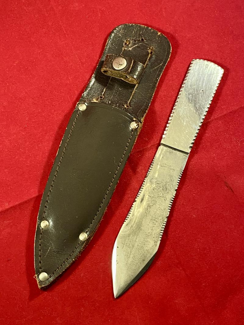 Unusual Antique TRUFLITE Throwing Knife by William Rodgers and Distributed by Marshalls of Glasgow with Leather Sheath