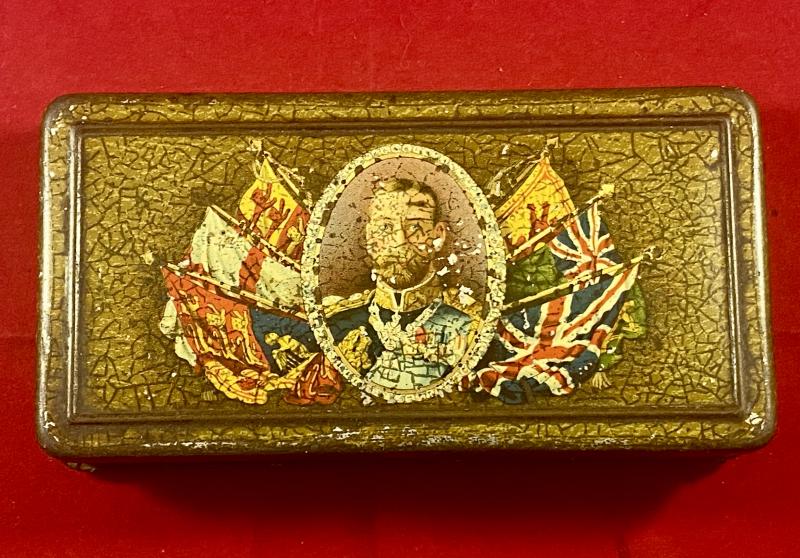 WW1 British Rowntree & Co. Ltd “Gift to the Troops” Chocolate Tin Depicting George V with Sliding Base Cover 1915