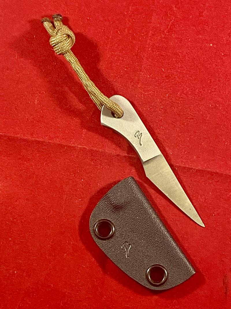 Small Custom Made Kiridashi Tactical Neck Knife with Black Kydex Sheath