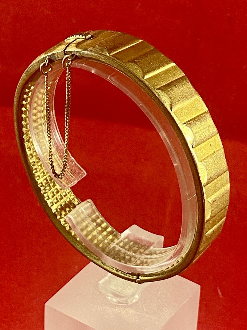 WW1 German Trench Art Driving Band Gilt Bracelet with Safety Chain