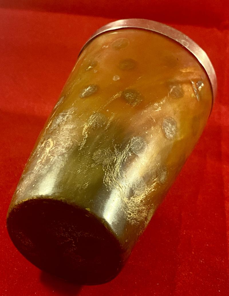 Antique Victorian Silver Rimmed Horn Beaker with Spotted Pattern and a Blank Silver Cartouche c1890