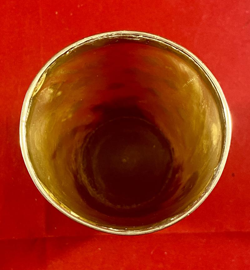 Antique Victorian Silver Rimmed Horn Beaker with Spotted Pattern and a Blank Silver Cartouche c1890