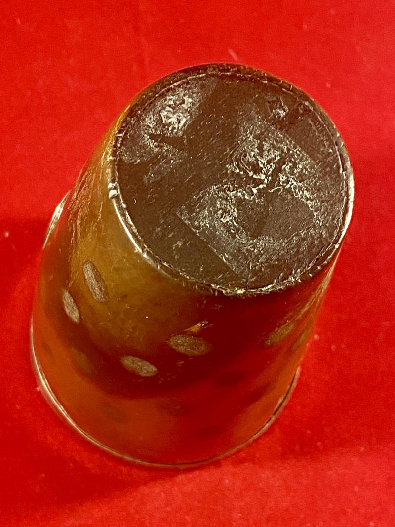 Antique Victorian Silver Rimmed Horn Beaker with Spotted Pattern and a Blank Silver Cartouche c1890