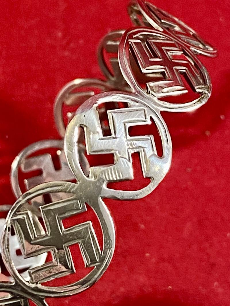 Unusual Antique English Hallmarked Silver Swastika “Good Luck” Bangle by Arthur Johnson Smith 1923