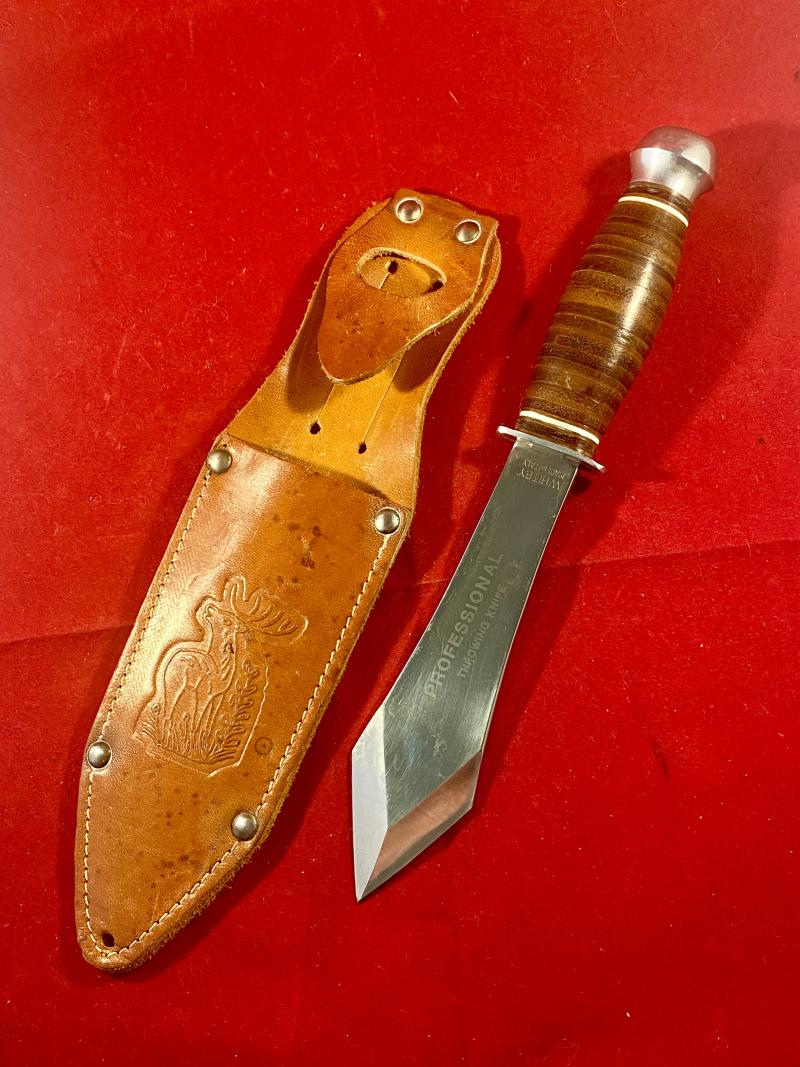 Impressive Vintage Italian WHITBY Professional Throwing Knife with Leather Sheath