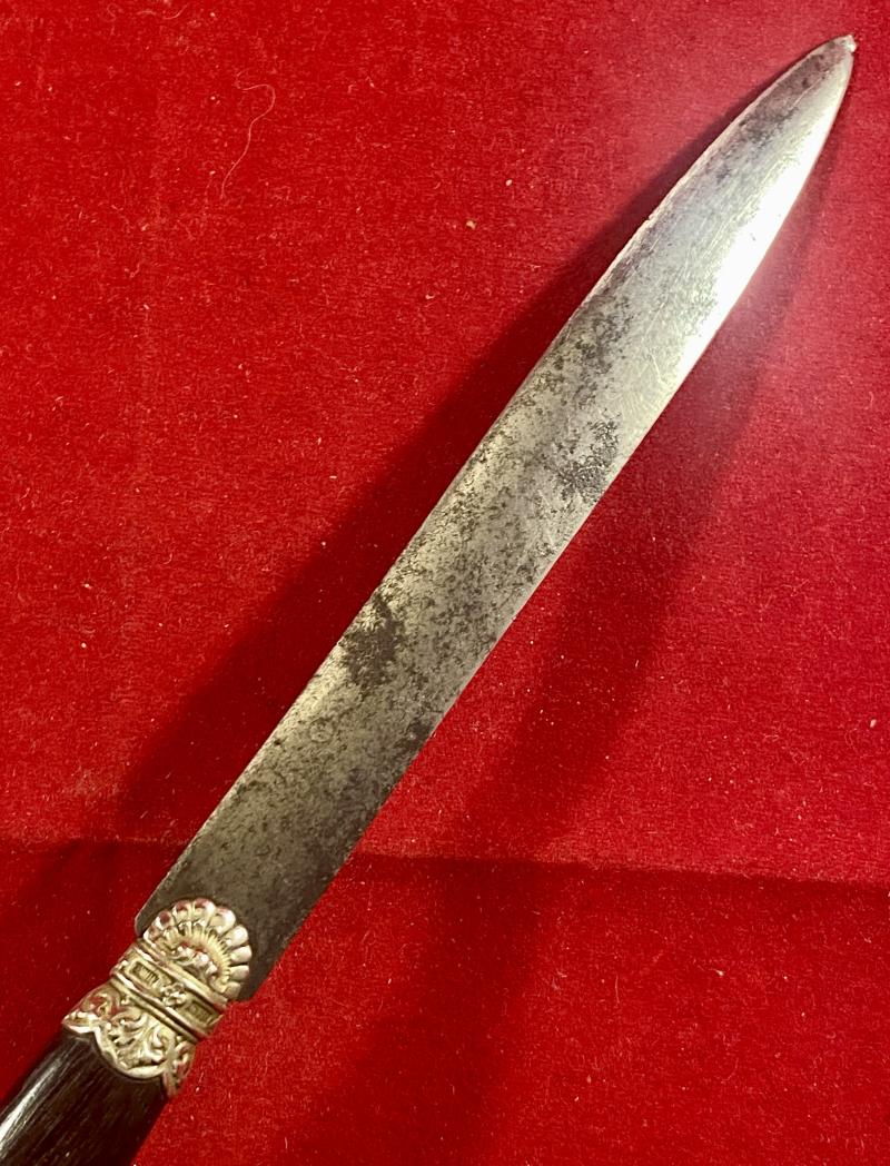 Fine Antique French Letter Opener with Ornate Silver Bolster and Ebony Handle by E. Page & Co. of Lyon c1900