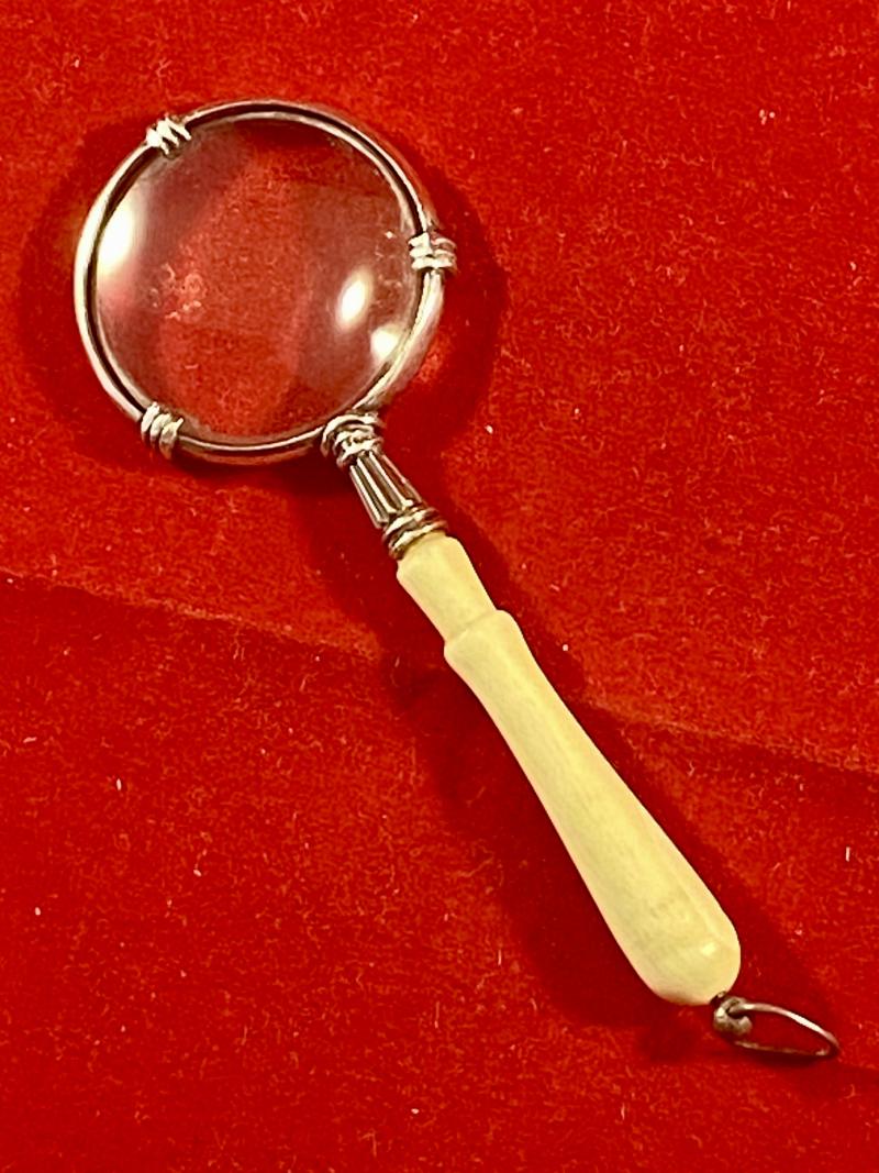 Beautiful Antique Miniature Silver and Bone Magnifying Glass with London Import Mark c1920