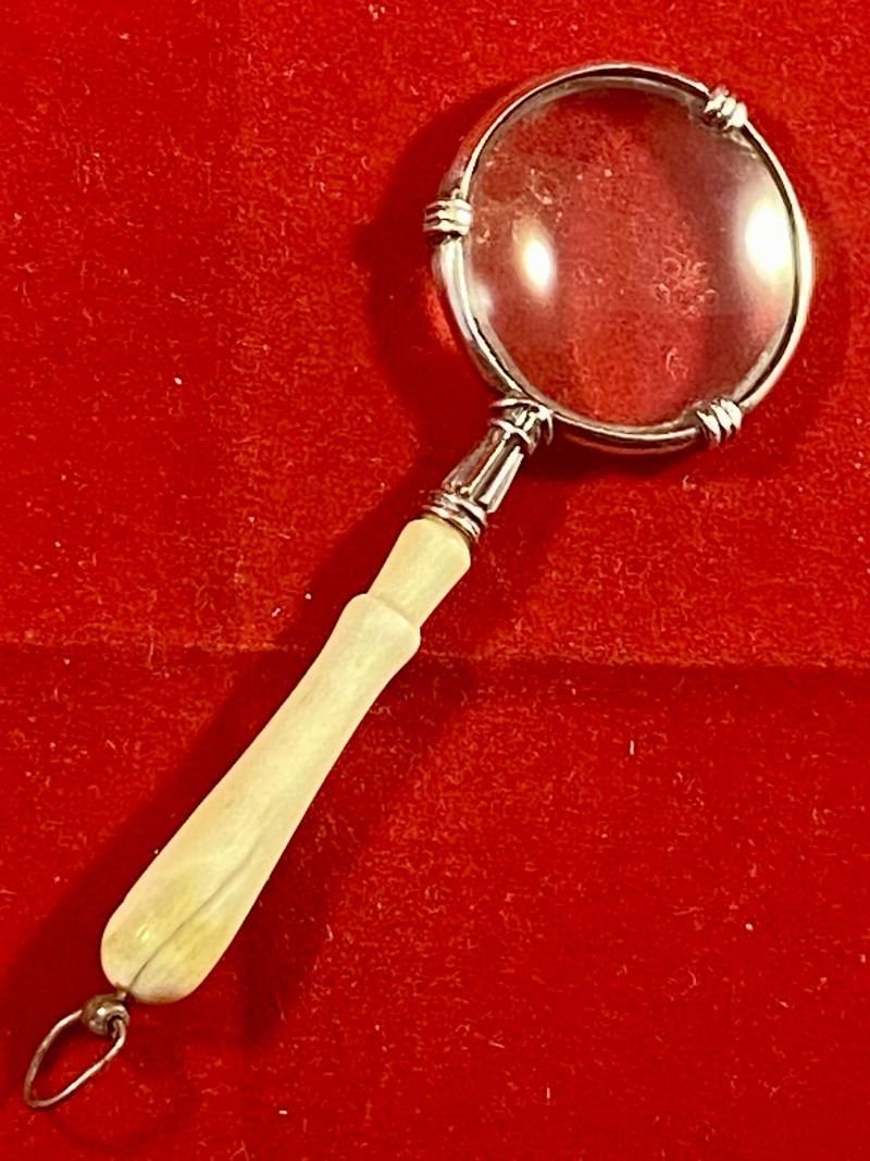 Beautiful Antique Miniature Silver and Bone Magnifying Glass with London Import Mark c1920