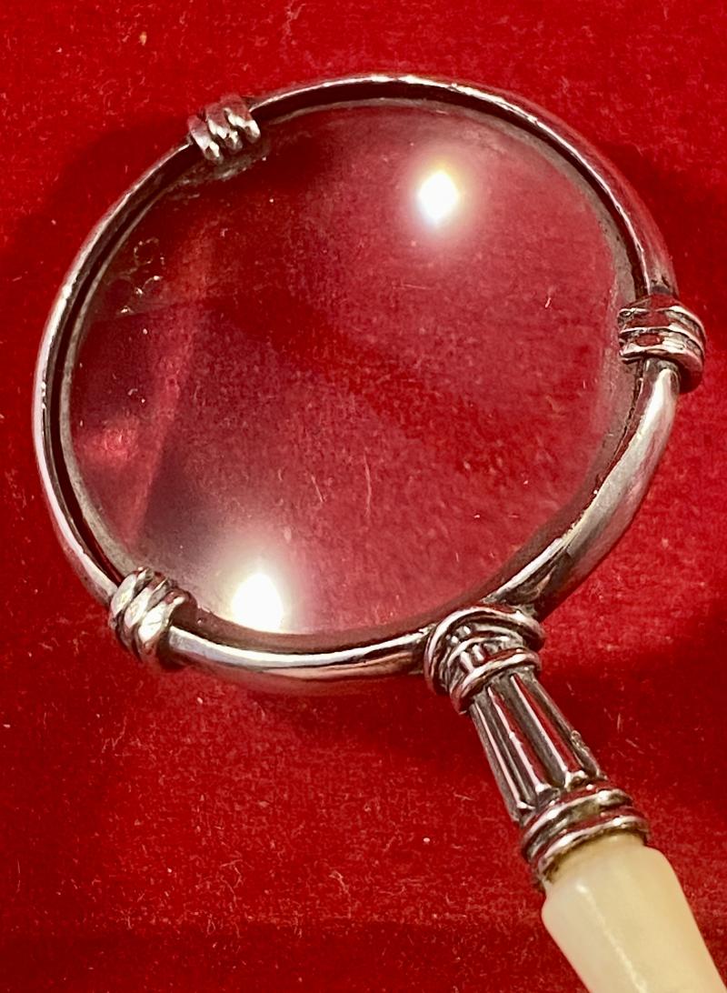 Beautiful Antique Miniature Silver and Bone Magnifying Glass with London Import Mark c1920