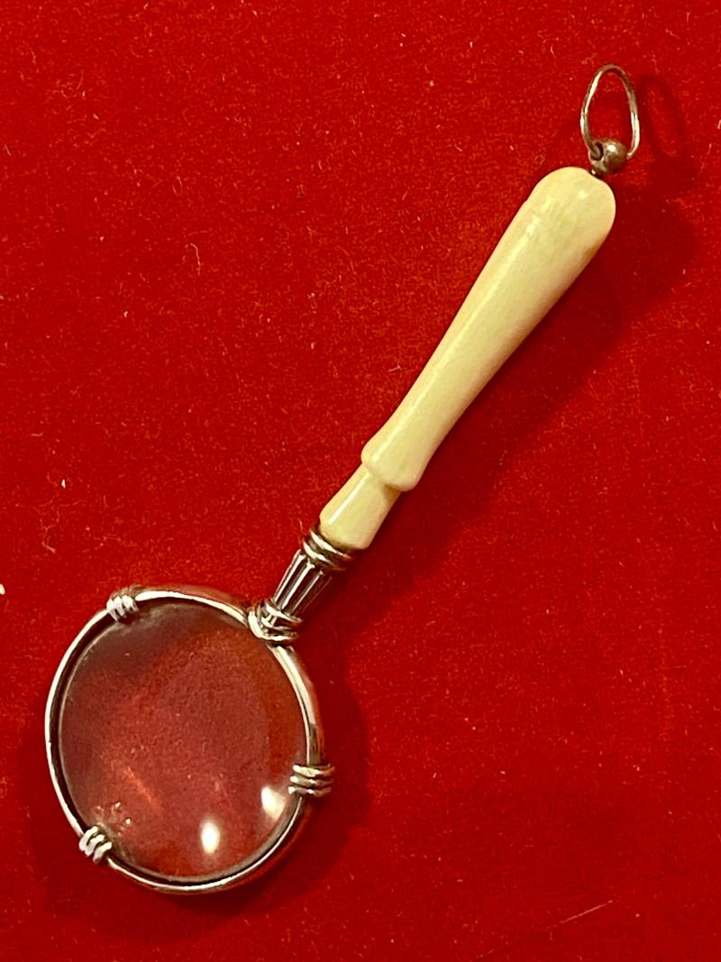 Beautiful Antique Miniature Silver and Bone Magnifying Glass with London Import Mark c1920