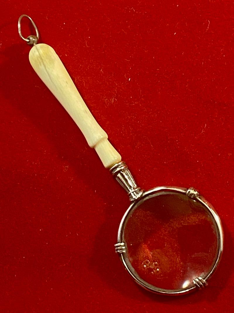 Beautiful Antique Miniature Silver and Bone Magnifying Glass with London Import Mark c1920