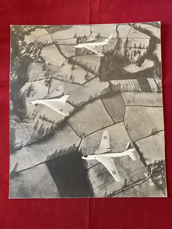 14” x 12.5” Photo on Card of RAF V- Force - Vulcan Victor and Valiant Bombers in Flight c1955