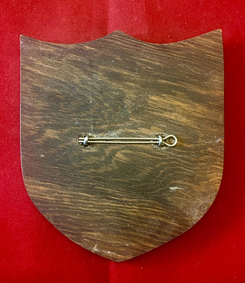 WW2 48th Canadian Highlanders Cap Badge with Tartan Backing Mounted on a Wooden Plaque – “B” Company 1941 with Extra Tartan Patch