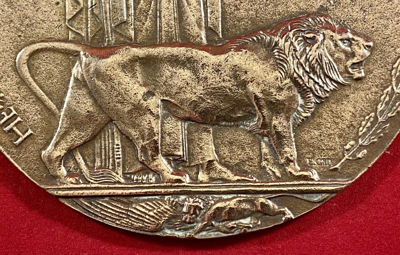 Genuine WW1 British Bronze Death Plaque (Death Penny) for WILLIAM HETHERINGTON