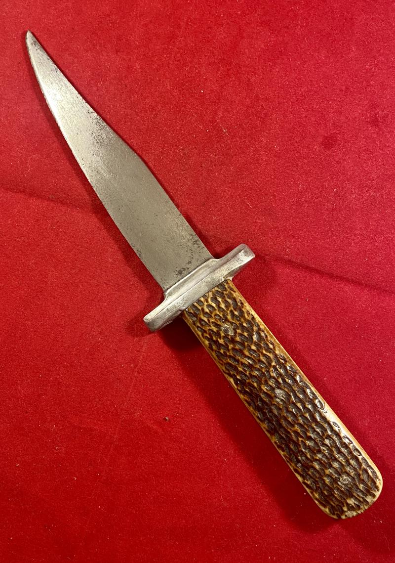 Rare WW2 British Army Auxiliary Unit Knife with Leather Sheath Named to “PAT”